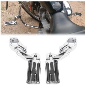 ECOTRIC 1.25'' Motorcycle Highway Footpegs Foot Pegs w/Quick Clamps Compatible with Harley Davidson Touring Road King Street Glide Honda Kawasaki Suzuki Yamaha Crash Bar Engine Guards - Short Angle
