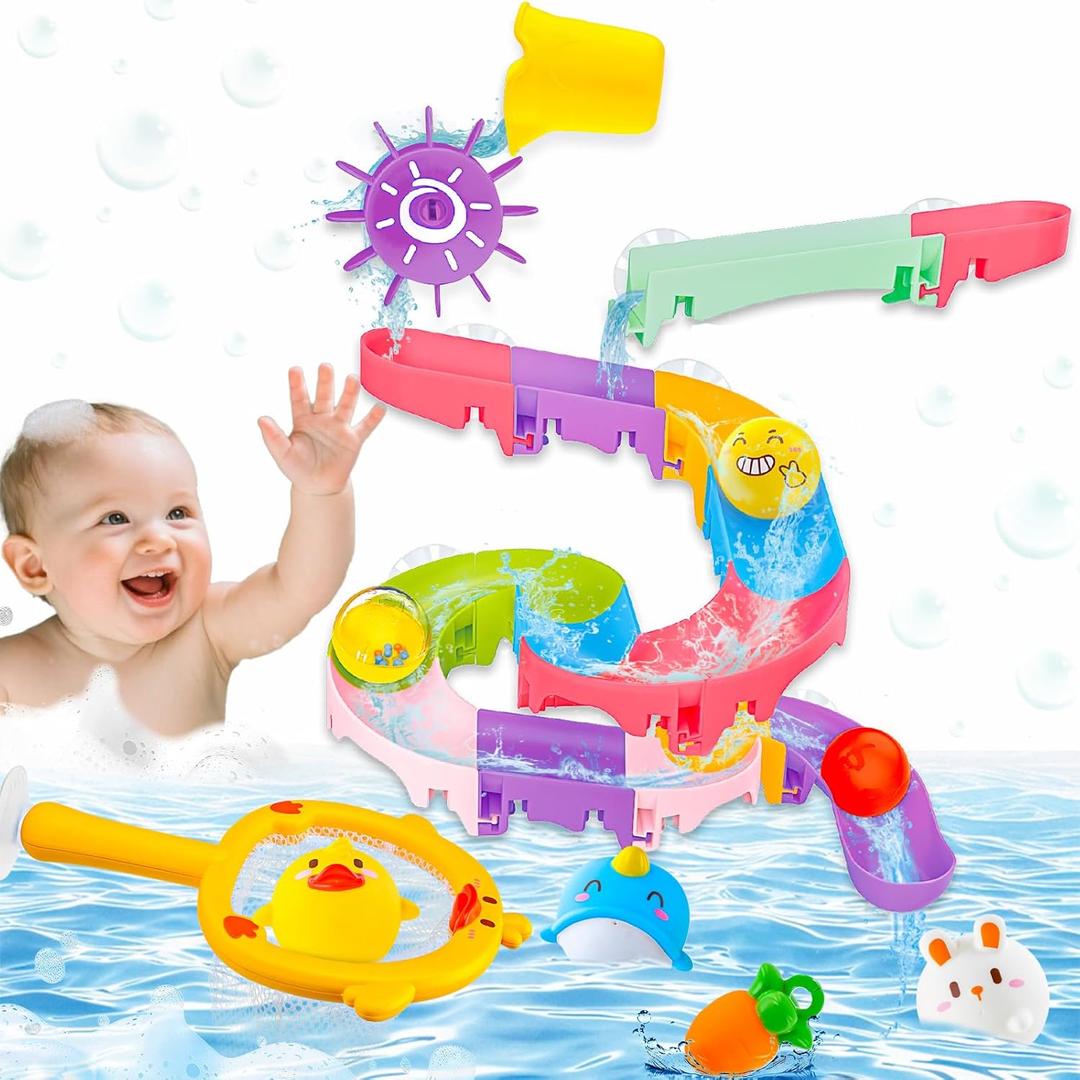 33PCS Bath Toys for Kids Ages 1-3, Bathtub Water Slide Track Play Set for Kids Ages 3-6,Fun Birthday Gifts for Boys and Girls