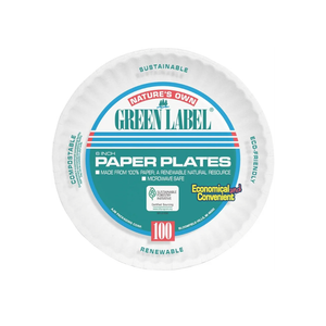 AJM AJMPP6GRE Green Label Paper Plates, Microwavable, 9" Diameter (12 Pack of 100)