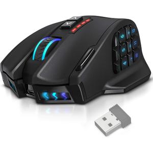UtechSmart Venus Pro RGB Wireless MMO Gaming Mouse, 16,000 DPI Optical Sensor, 2.4 GHz Transmission Technology, Ergonomic Design, 16M Chroma RGB Lighting, 16 programmable Buttons, Up to 70 Hours (Classic black)