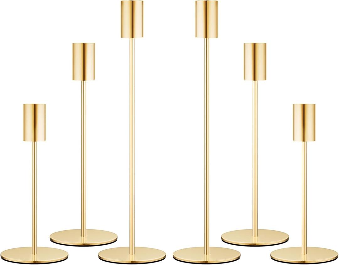 zeochyni Set of 6 French Gold Taper Candle Holders Candlestick Holders, Decor Candle Stick Candle Holder for Table or Mantel Centerpiece, Wedding, Dinning, Party Home Decor