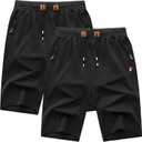 GEEK LIGHTING Mens Shorts Casual Cotton Drawstring Zipper Pockets Elastic Waist Lightweight Summer Athletic Beach Shorts (Black, XXL)