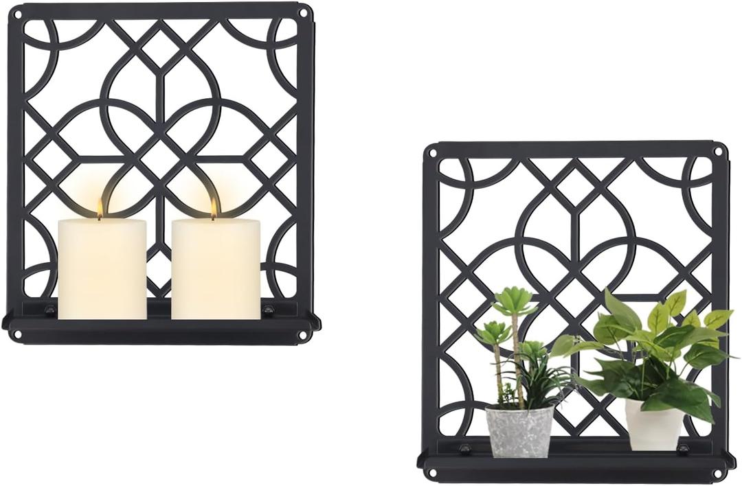 OYEFLY Metal Wall Candle Holder,Black Farmhouse Rustic Wall Art Decor (Style 1, Large)