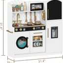 Treocho Play Kitchen for Kids, Wooden Toddler Kitchen Set with Storage, Modern Design Toy Kitchen with Faucet&Sink, Stove, Chalkboard, Icemaker and Various Accessories for Kids Ages 3+, White
