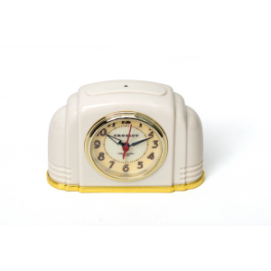 Crosley Vintage Art Deco Analog Alarm Clock, Quiet Sweep Non-Ticking, Automatic Dimmable Smart Light, Simple Controls, (Beige)