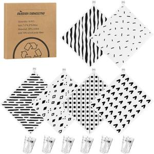 6 Pack Swedish Dishcloths for Kitchen,Swedish Rags Dish Towels with Clips, Reusable Paper Towels Washable Absorbent Cellulose Sponge Cloths No Odor for Cleaning Kitchen Valentines Gifts for Women (Black White Pattern)