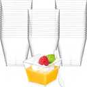 Zezzxu 4 oz Square Mini Dessert Cups with Spoons - 50 Pack Plastic Pudding Cups Party Parfait Dessert Shooters for Serving Trifle Jello Mousse Cake Appetizers