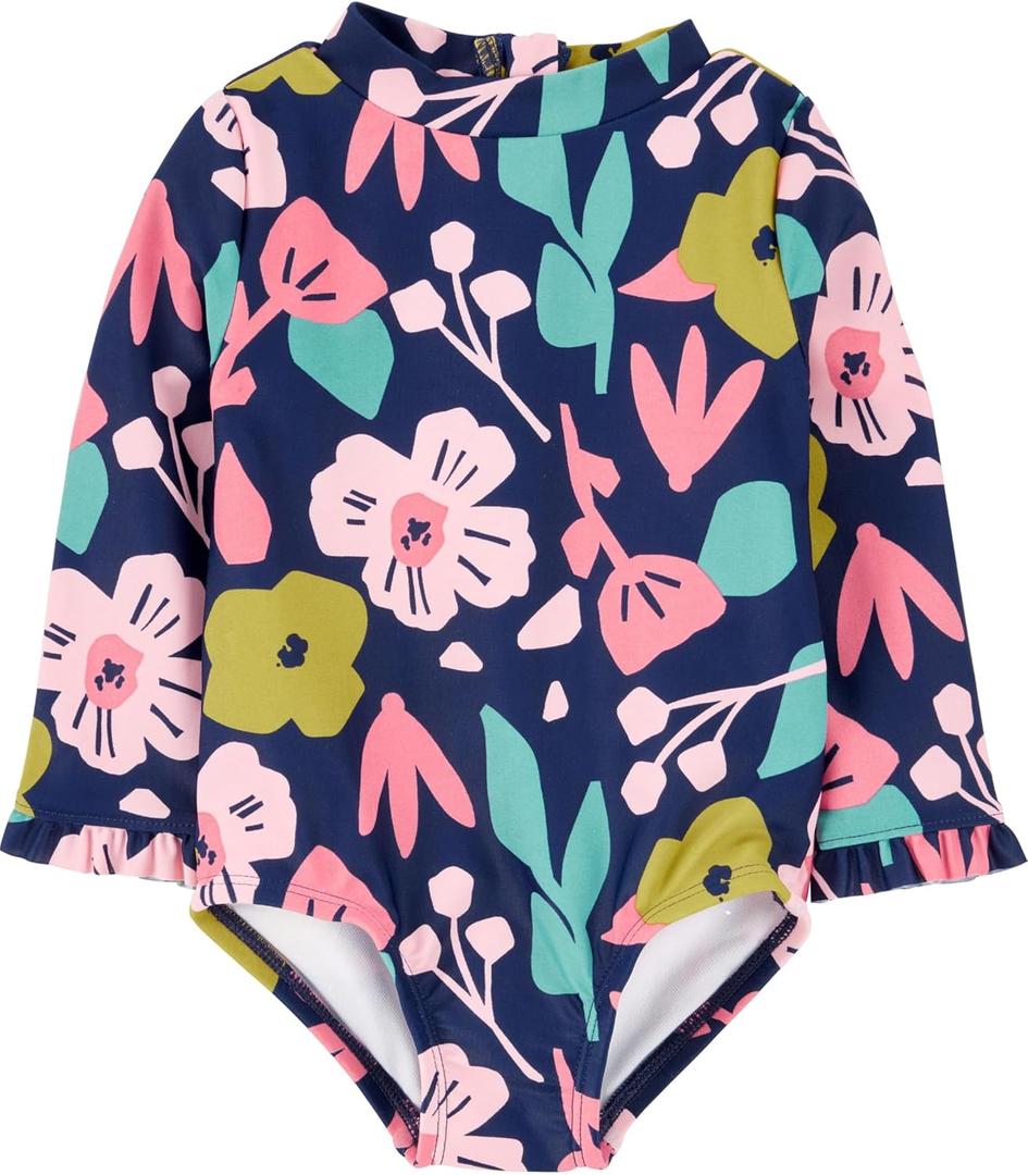 Simple Joys by Carter's Baby Girls' Long Sleeve Zipper One Piece Swimsuit (Blue, 3T)