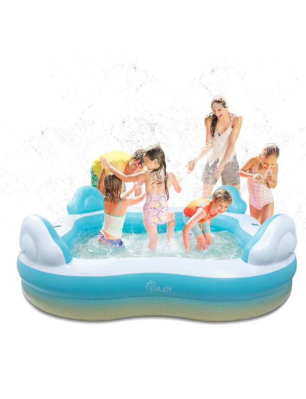 EVAJOY Inflatable Pool 4 Seats 4 Backrests Cup Holders EJ-HF038 - Blue/White