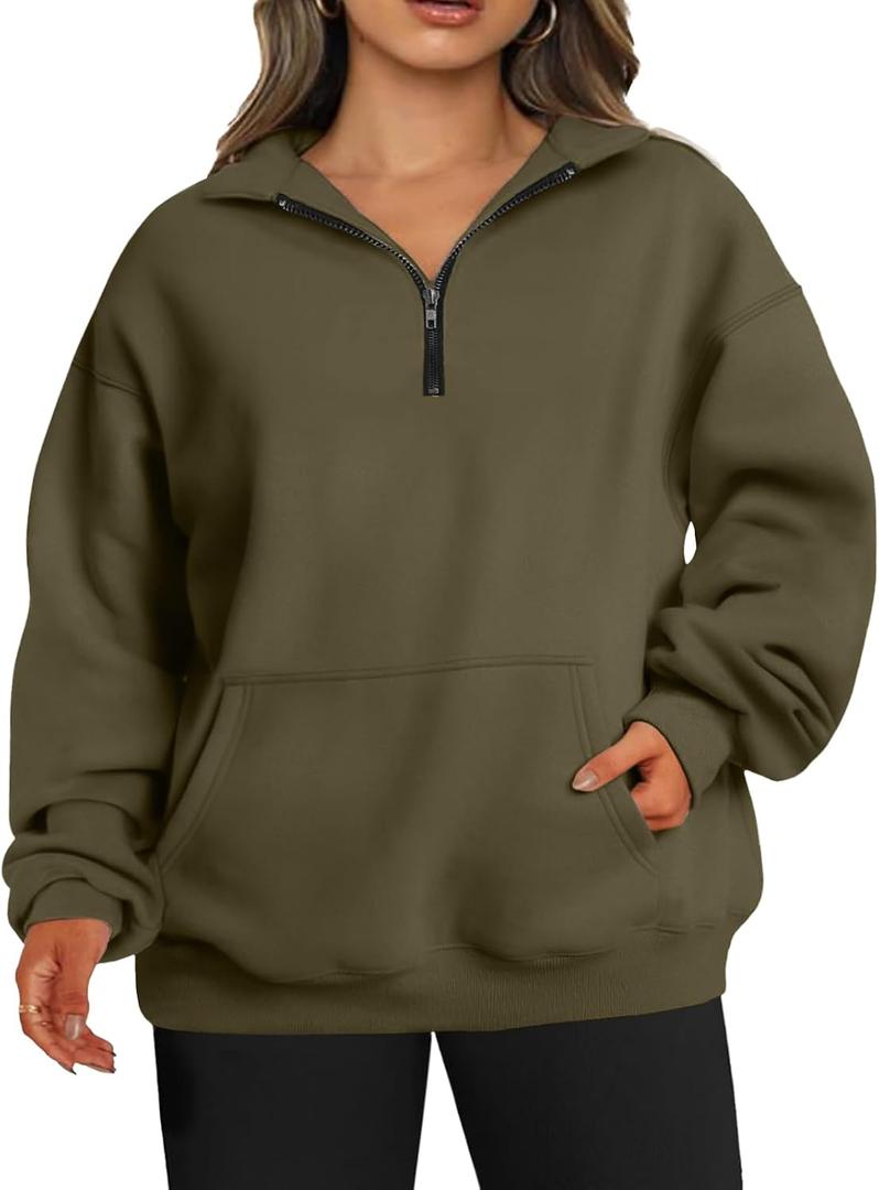TAKEYAL Plus Size Sweatshirts for Women Pockets Half Zip Pullover Long Sleeve Oversized Drop Shoulder Y2K Clothes,3X