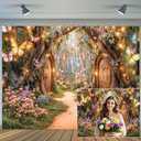 10X8ft Enchanted Forest Backdrop Fairy Tale Magic Garden Wonderland Floral Butterfly Photography Background for Kids Girls Baby Shower Birthday Party Decoration Cake Table Photo Booth Props (Multi)