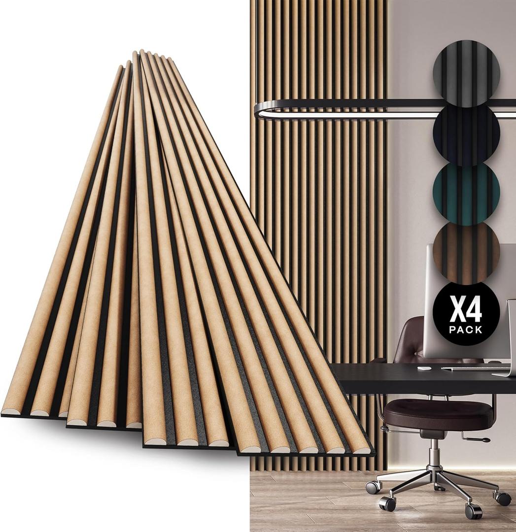 4-Pack Wood Slat Wall Panel  Velvet-Covered Wood Panels for Wall, Acoustic Panels for Interior Decor, Decorative Slat Paneling for Home, Office, Studio (Smoked Oak)