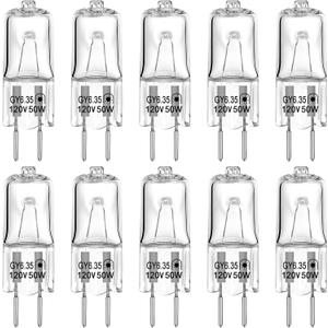 GY6.35 Light Bulbs, 120V 50W Crystal Clear Halogen Bulb 2 Pin, T4 JC Bi-Pin Base G6.35 Capsule Bulb, Dimmable 2700K Warm White 2 Prong Light Bulb for Pendant Light, Microwave Oven, Table Lamp, 10 Pack