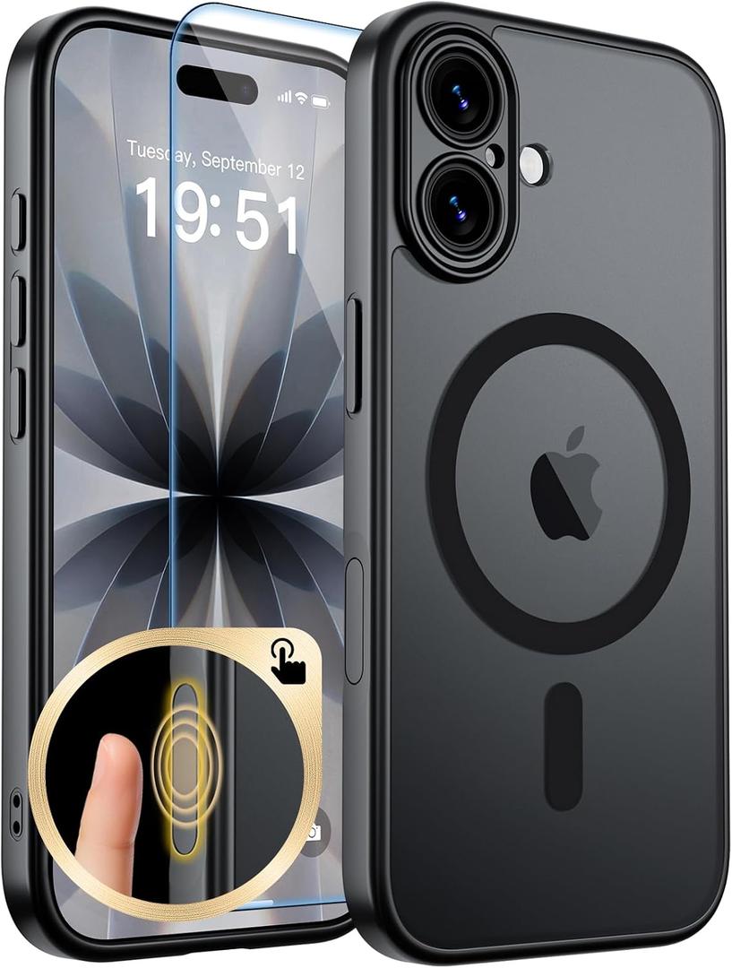 zapica Magnetic for iPhone 17 Case, Upgraded [Camera Control Button] [Full Camera Protection] [with 1 Screen Protector] Translucent Matte Shockproof Protective Phone Cover, Midnight Black