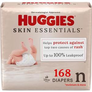 Huggies Size Newborn Diapers, Skin Essentials Baby Diapers, Size Newborn (6-9 lbs), 168 Count