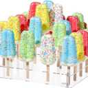 Gejoy Cakesicle Stand 3 Tiers Display Acrylic Ice Pop Stand Reusable Lollipop Holder with 50 Wood Ice Cream Sticks Phillips Screwdriver for Dessert Table Birthday Wedding Baby Shower Parties