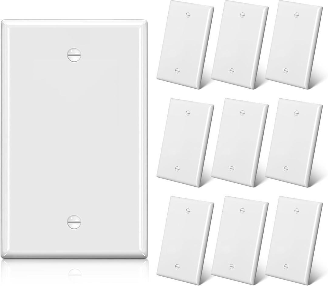 BESTTEN 10 Pack 1-Gang No Device Blank Wall Plate, UL Listed, Standard Size, H4.53 x W2.76, Unbreakable Polycarbonate Thermoplastic Outlet Cover, White