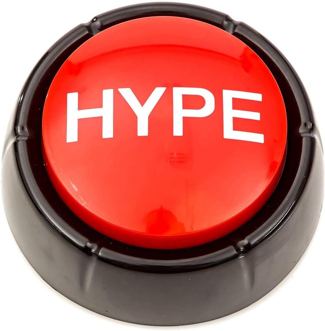 Hype Button-Hip Hop Air Horn Sound Effect Button (Batteries Included) Stocking Stuffer Podcast Back to School Classroom Teacher Office Sales Marketing Gag Nut Funny Toy Live Stream Gaming DJ Remix
