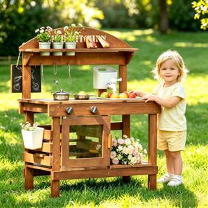 Mud Kitchen for Kids Outdoor Wooden Playset with Sink, Stove & Storage