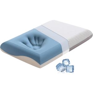 Memory Foam Firm Pillows for Sleeping, 4'' Orthopedic Cervical Neck Pillow with Two-Sided Reversible Cover,Medium Firm Gusseted Gel Pillows for Back & Side Sleepers, 24*16*4’‘