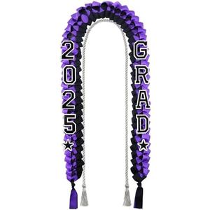 Cindeer 2025 Graduation Ribbon Lei Set Handmade Braided Necklace Honor Cord with Tassel 2025 Grad Embroidery Patches for High School College Graduation Party Supplies(Black, Purple)