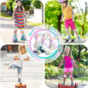 Knee Pads for Kids ZOOBLISS Toddler Knee and Elbow Pads Set Wrist Guards for Skating Girls Aged 312, Kids Protective Gear for Roller Skates Skateboard Bike Scooter, Included Drawstring Bag (Rainbow, Small)