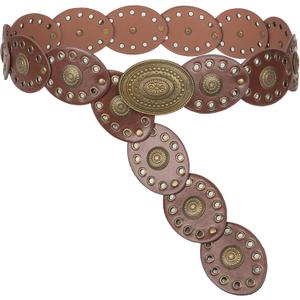 INOGIH Womens Wide Western Cowboy Disc Belt Vintage Cowgirl Concho Leather Belts Boho Style for Jeans Dress Skirt (Brown) For Waist 28-38 in