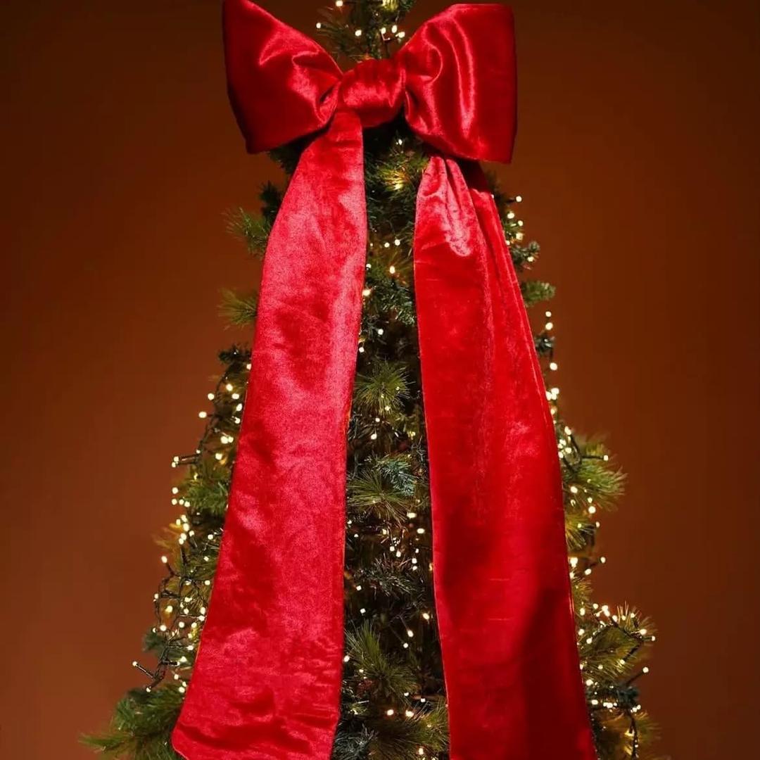 16 x 42 Inches Extra Large Christmas Satin Bows Christmas Tree Topper Decorations Xmas Tree Toppers Bows for Home Wreath Wall Backdrop Birthday Wedding Party Decorations(Red)