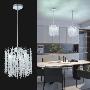 ROMYEAR Chrome Tree Branches Crystal Chandeliers Luxury Raindrop Pendant Light Fixture 3 Light Round Tassel Ceiling Light Hanging Lighting for Dining Room Bedroom Living Room Entryway