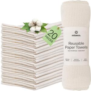 20 Pack Reusable Paper Towels Washable - Nature Friendly - Organic Cotton Alternative - Thick, Strong, Paperless Kitchen Dish Cloths - Reusable Napkins - Dish Towels - Cloth Napkin - Kitchen Towels