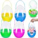 Funtery 4 Pcs Jumbo Easter Eggs 10 Inch Plastic Giant Easter Eggs with Handles, Clear Large Baskets Fillable Big Bunny Egg Shaped Baskets Containers Decoration (Classical Colors)