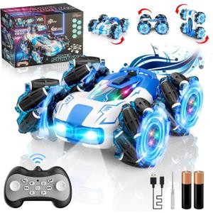 OSIMILY Remote Control Car 4WD with 360 Rotating Drift Stunt Rc Cars | 2.4GHz Remote Control with Cool Lights,All-Terrain Off-Road Toy | Ideal Christmas & Birthday Gift for Kids Ages 4-7 8-10 10-13 (Blue)