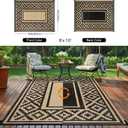 Kalafun Outdoor Patio Plastic Straw Rug, 8x10 ft, Stripe Black Brown