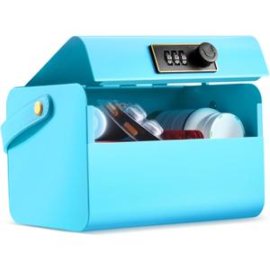 Honeydak Locked Medicine Box for Medication Safe Lockable Metal Storage Box Fridge Snacks Food Phone Container with Combination Code for Personal Private Items Home Dorms Office Organization(Blue)