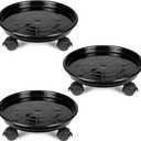 Fasmov 3 Pcs Plant Pallet Caddy Plant Stand Round Flower Pot Mover, Plant Pot Pallet Dolly Caster with Universal Wheels (Black)