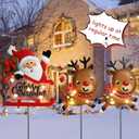 3 Pieces Christmas Decorations Outdoor Yard Sign with LED Lights Sled Lawn Sign Santa Reindeer Yard Sign with 3 Yard Stakes for Outdoor Christmas Decoration
