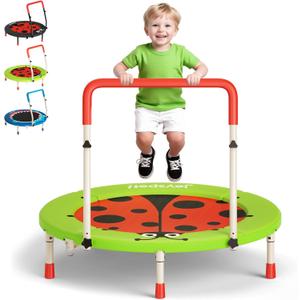 Premium 3FT Foldable Toddler Trampoline for Kids Ages 3-6, 36 Inch ASTM Certified Mini Trampoline with Adjustable Handle, 100 lbs Capacity, Quiet Elastic Bands, Safe for Indoor Outdoor Use