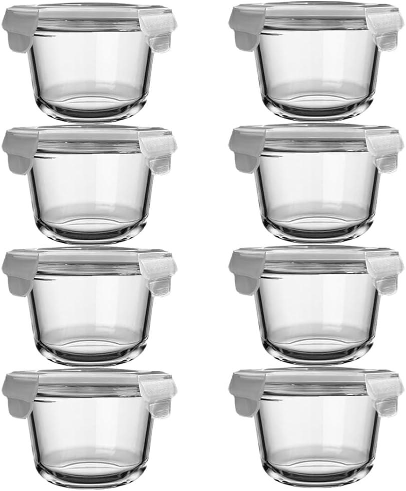 H.JSS WDJS2Cup Glass Soup Container with Airtight lids, 16oz Round Glass Food Storage Container, Round Food Bowls BPA free, Leakproof Soup Container, Dishwasher Microwave & Freezer Safe (8 Pack), Small