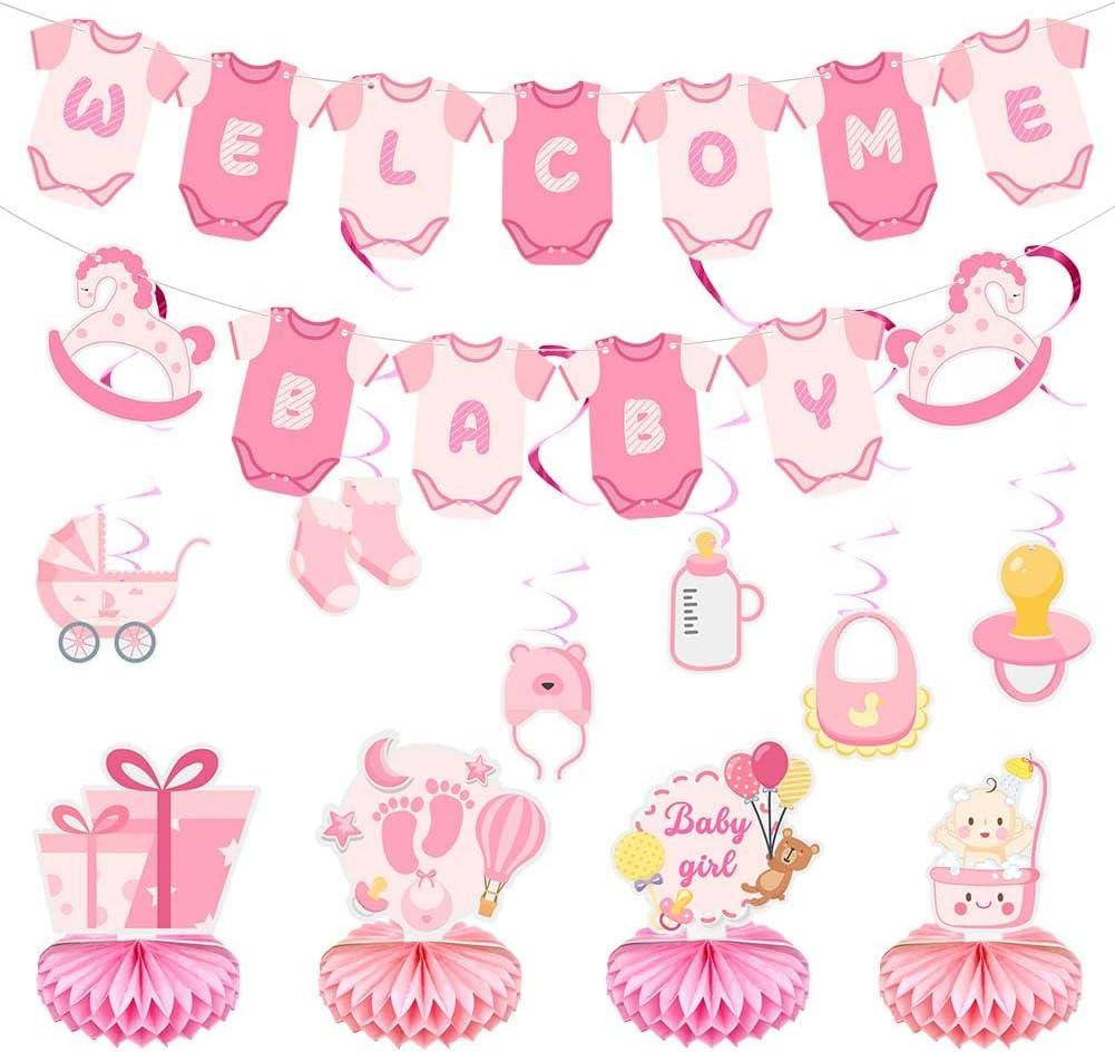 Baby Shower Decorations for Girl- Baby Shower Banner Pink Paper Welcome Baby Banner Welcome Baby Sign