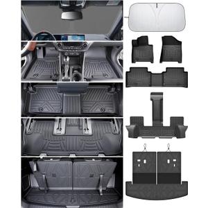Floor Mats for Hyundai Santa Fe 2024 2025 2026(Fit Hybrid/Gas), All Weather Protection Custom Floor Mats Trunk Cargo Mat and Car Windshield Cover Set for Hyundai Santa Fe Accessories