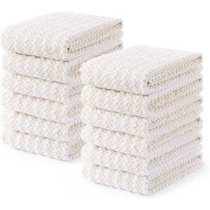 Homaxy Kitchen Towels(12 Pack, 10 x 20 inches), Ultra Soft and Absorbent Dish Towels, Reusable Fast Drying Microfiber Cleaning Cloth, Coral Velvet Wave Design No-lint, Beige
