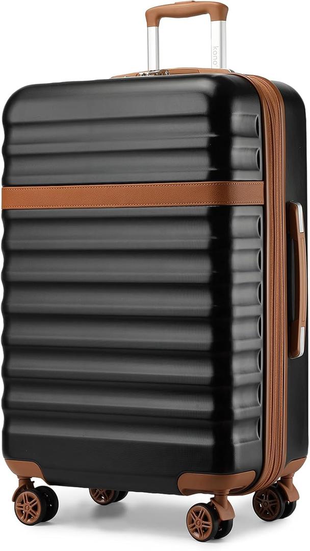 Kono Expandable 28 - Inch Large Checked Luggage: ABS+PC Hardside Trolley Travel Case - Hard Shell Suitcase with TSA Lock, Black Brown