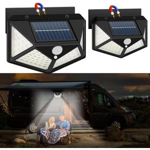 RV Magnetic Motion Sensor Light, Solar RV Porch Light, Exterior RV Lighting, Camper Lights Outdoor, Awning Lights for Trailer, 5th Wheels, 100LED, 2 Pack
