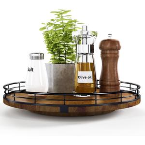 Farmhouse Oak 12" Lazy Susan Turntable Organizer for Cabinet, Round Wooden Lazy Susan Organization and Storage for Dining Table, Pantry, Kitchen, Countertop, Cupboard,Home Decor, Walnut Wood