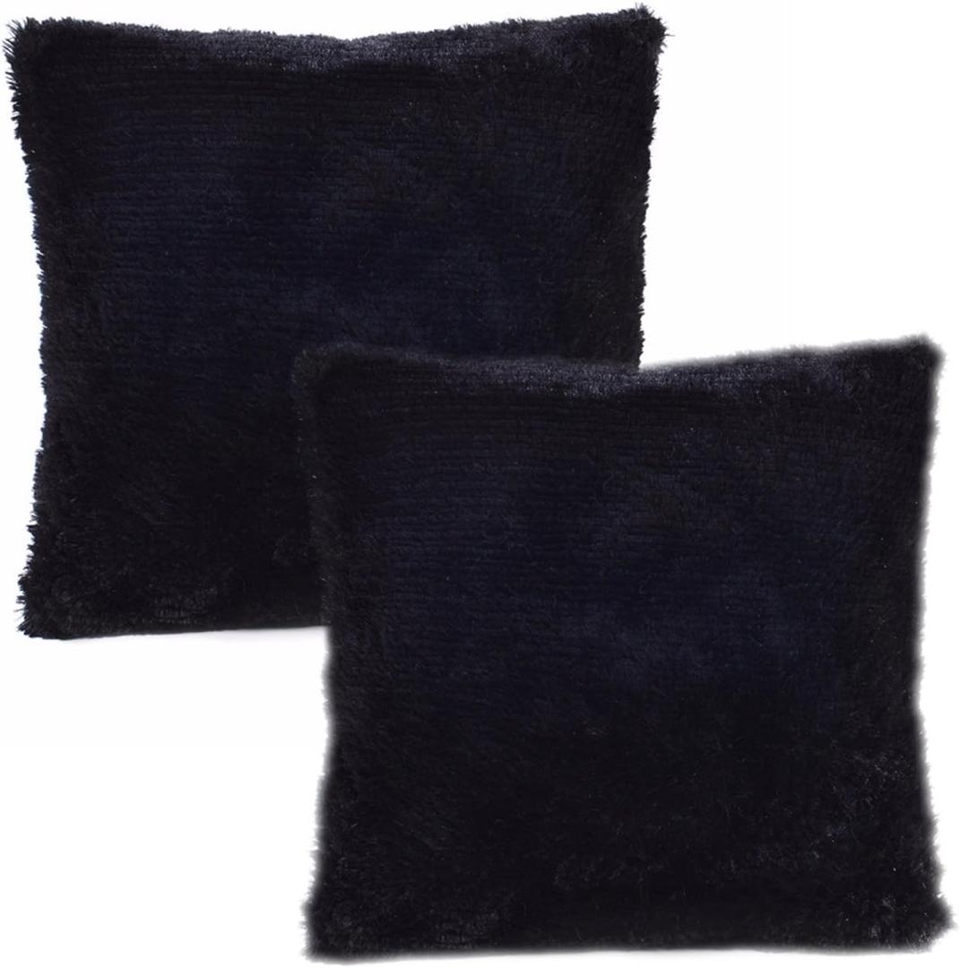 YOUR SMILE Pack of 2, Decorative New Luxury Series Merino Style Fur Throw Pillow Case Cushion Cover 18" x 18"(Black)