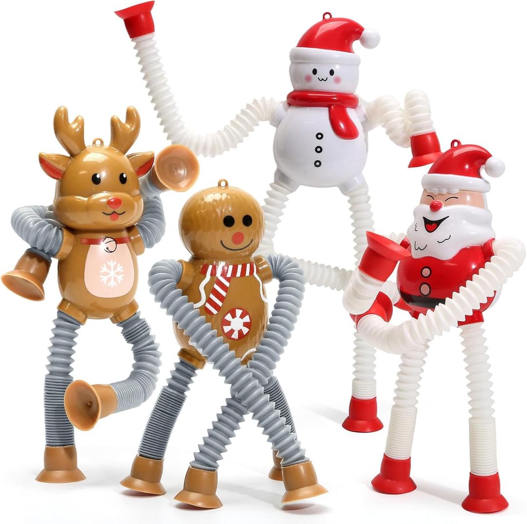 Chirstmas Gifts Toys for Kids, 4 Pack Suction Pop Tube Fidget Toys Chirstmas Themed, Chirstmas Stocking Stuffers for Boys Girls, Sensory Autism Toys for Children with Autistic ADHD