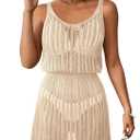 ATHMILE Beach Vacation Clothes for Women Bathing Suit Crochet Cover Up V Neck Swimsuit Spring Summer Knit Dress 2026 (Beige, XL)