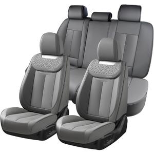 Coverado Car Seat Covers Full Set, Luxury Leather Car Seat Cover, Front and Back Seat Covers for Cars, Waterproof Car Seat Protector, Automotive Seat Covers Universal Fit Most Cars(Gray), Full set
