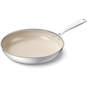 Redchef Non Stick Frying Pans, Hybrid Ceramic Frying Pan, Nonstick Skillet with Stay-Cool Handle, Non Toxic, PFAS PFOA & PTFE Free, Dishwasher & Oven Safe, Compatible All Cooktops (Beige, 12 inch)