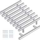 8 Pack 6" Cabinet pulls Brushed Nickel T bar Cupboard Handle Stainless Steel Drawer pulls, 6" Length, 3 3/4" Hole Center (Silver)